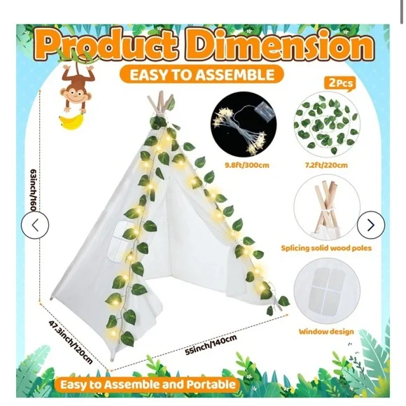 Kids safari themed 8 piece teepee set NWT - Picture 2 of 9